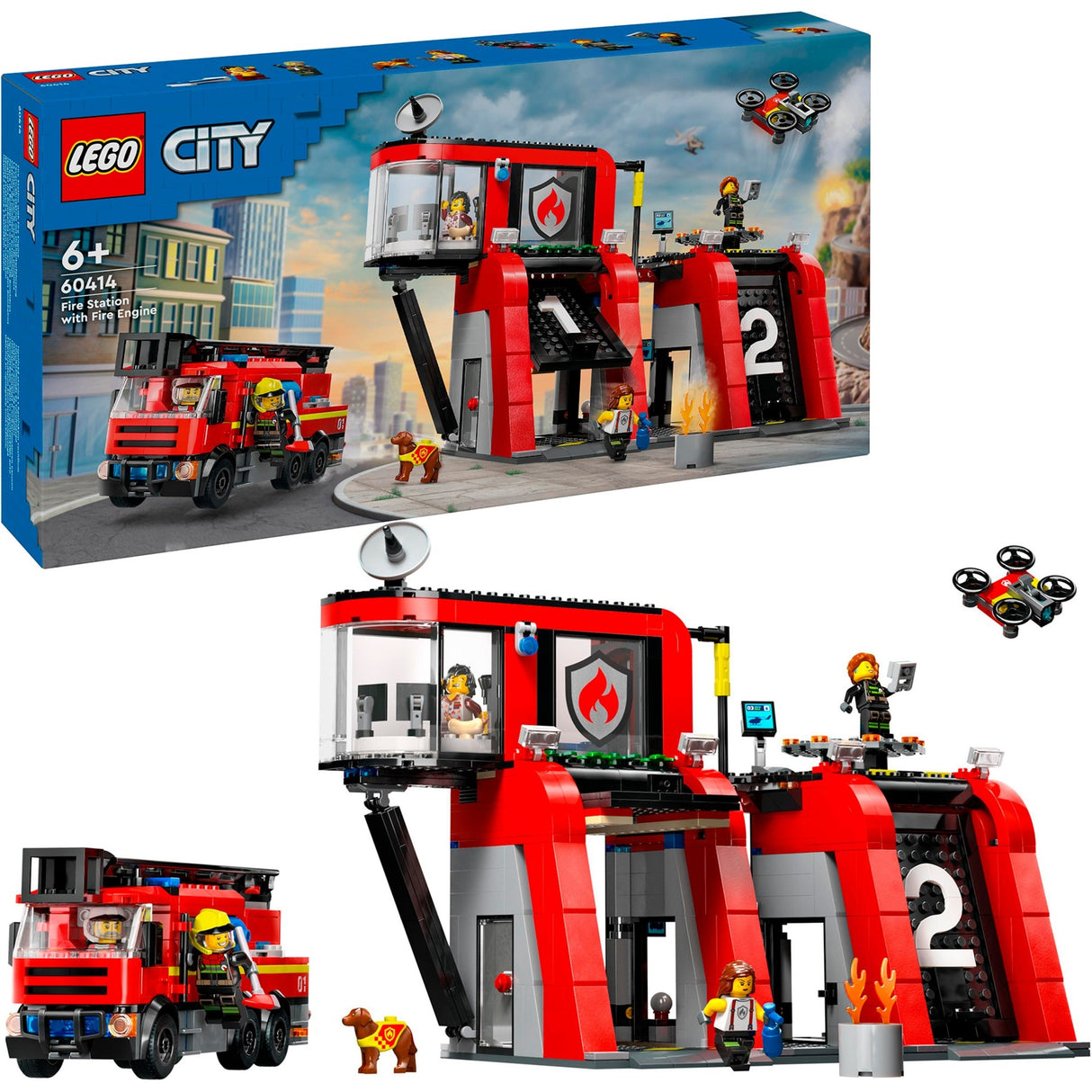 Corpo de bombeiros e caminhão de bombeiros da cidade de Lego - 60414