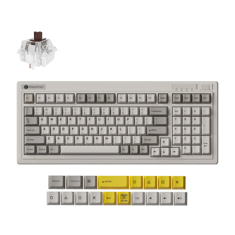 Keychron r5-m3 qmk wireless mechanical keyboard (gray, us layout (qwerty), super brown, 96%, rgb, cherry pbt, hot swap, 2.4 ghz bluetooth 5.3 usb-c)