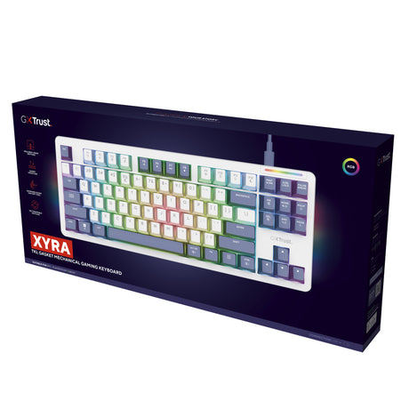 Trust gxt 872 xyra mechanisch tkl-gamingtoetsenbord (wit, us lay-out (qwerty), leobog seiya, 80% (tkl), rgb, hot swap)