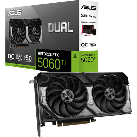 Tarjeta gráfica Asus Dual GeForce RTX 5060 Ti OC 16G (negra, DLSS 4, 3x Display Port, 1x HDMI 2.1)
