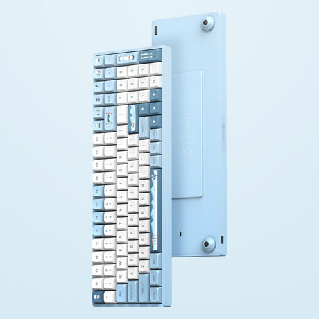 Iqunix f97 Wintertide Wireless Mechanical Keyboard, gaming keyboard (light blue, US layout, Cherry MX Brown, RGB LEDs, 96%, hot-swappable, PBT, 2.4GHz | Bluetooth 5.1 | USB-C)