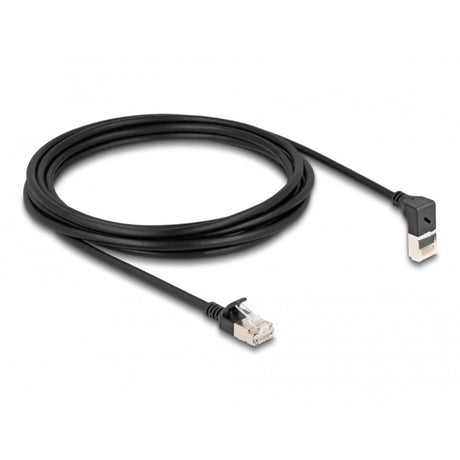 Delock rj45 sieťový kábel cat.6a s ftp slim 90° nahor zahnutý rovný 3 m kábel (čierny)