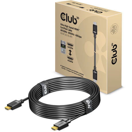 Cabo certificado HDMI 2.1 de ultra alta velocidade Club 3D macho-macho (preto, 5 metros, 4K 120 Hz, 8K 60 Hz, 48 Gbps)
