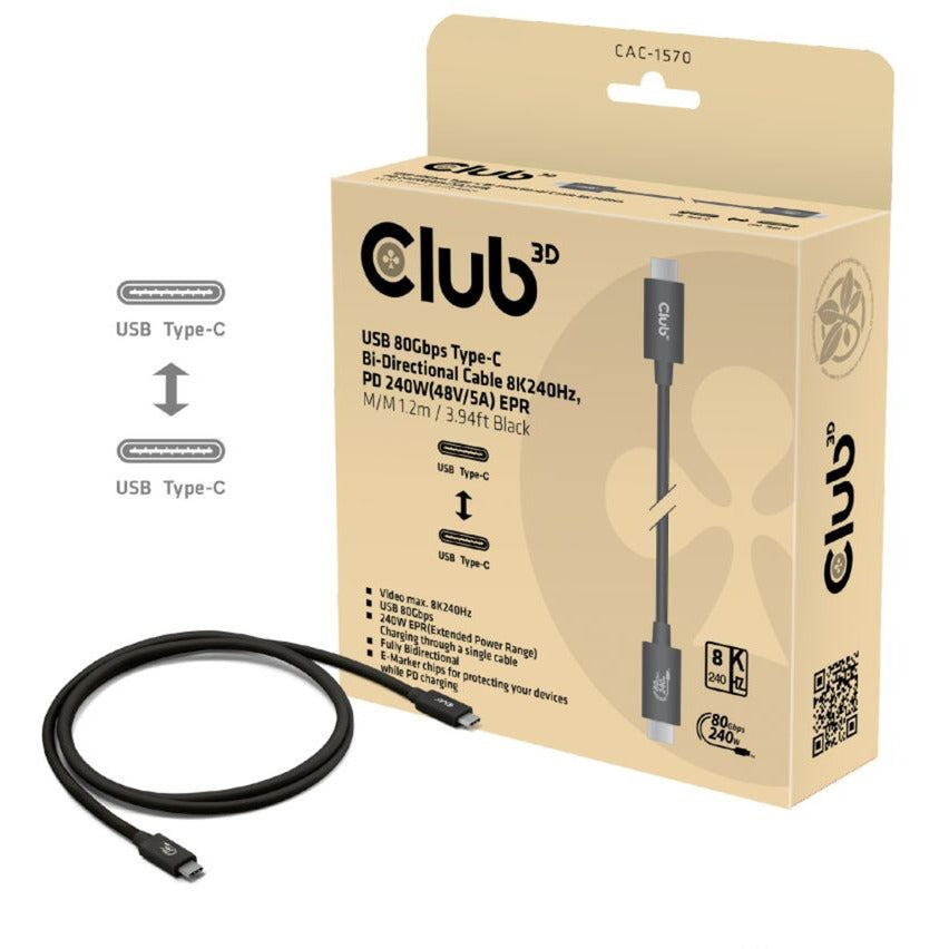 Dheimhnigh Club 3D USB-C 80Gbps cábla 240W 8K 240Hz (dubh, 1.2m)