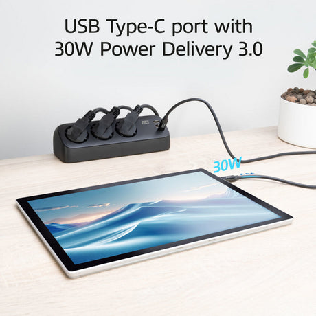 Act connectivity stekkerdoos met 3 type-f stopcontacten stekkerdoos (zwart, 30w power delivery, usb type-c a poorten)