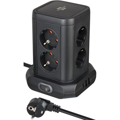 Brennerstuhl Power Strip Tower mat 8 Power Strips an 45° Arrangement Power Strip (schwaarz, 2x USB-A, 1x USB-C Stroumversuergung)
