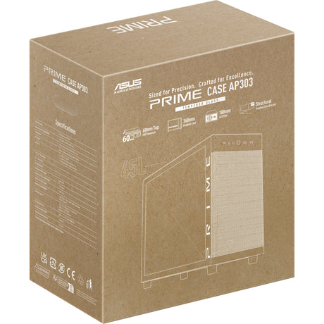 Asus Prime AP303 - Tempered Glass Panel Mid-Tower Case (Black | 2x USB-A | 1x USB-C | Tempered Glass)