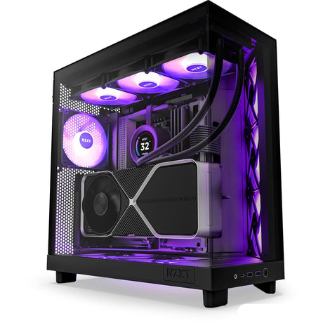 Nzxt h6 flow rgb midi towergehäuse (schwaarz | 2x usb-a | 1x usb-c | rgb | temperéiert Glas)