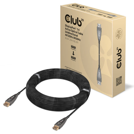 Aktivní optický jednosměrný kabel Club 3d displayport 1.4 (černý, 20 metrů, 4k 120hz, 8k 60hz)
