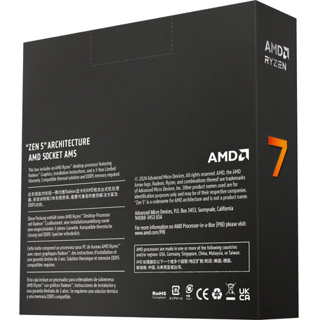 Soicéad AMD Ryzen 7 9700x, 3.8 GHz (5.5 GHz Turbo Boost) próiseálaí AM5 (díghlasáilte, bosca)