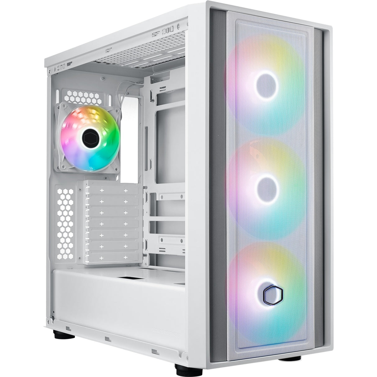 Cooler Master MasterBox 600 Midi Tower Case (White | 2x USB-A | 1x USB-C | RGB | Tempered Glass)