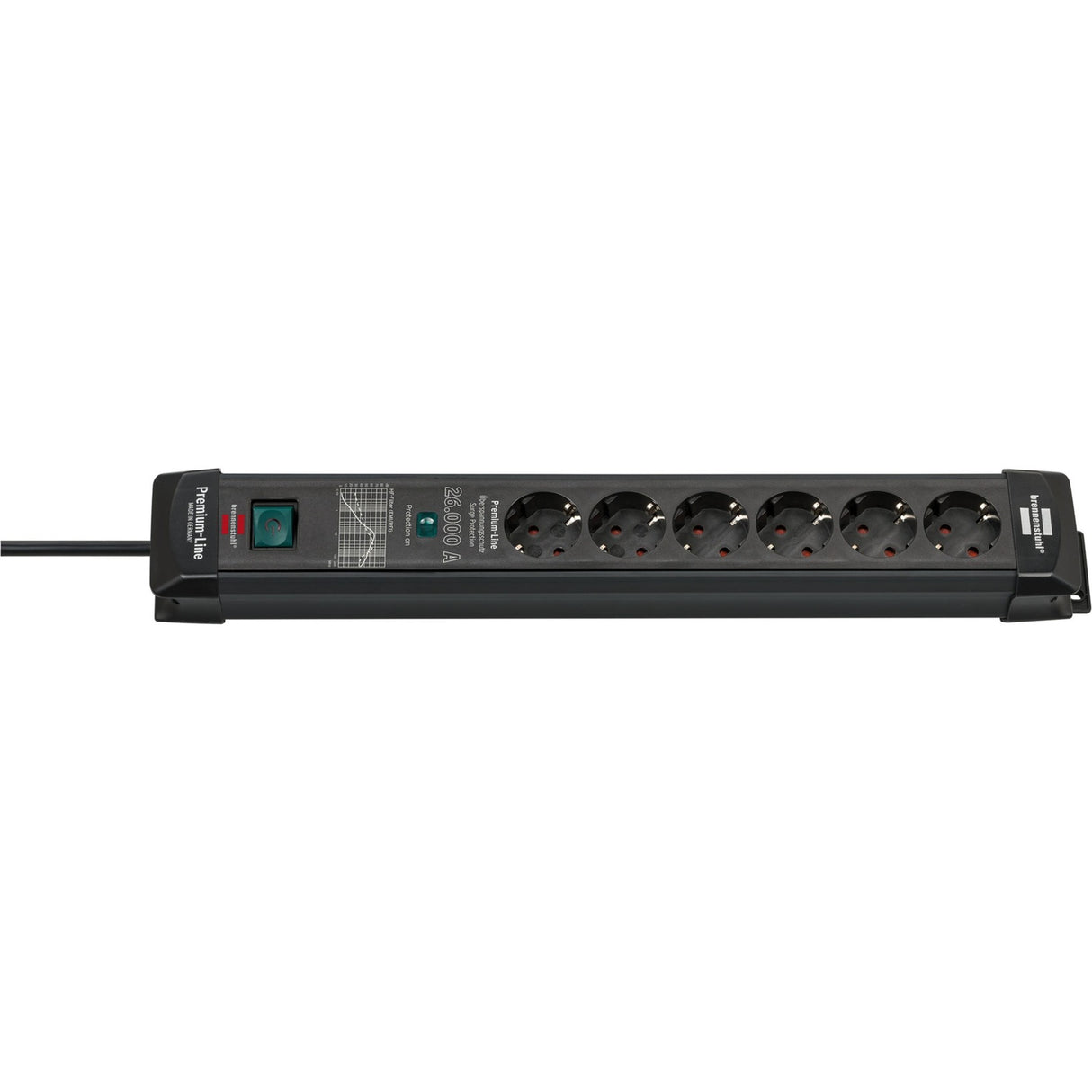 Brennenstuhl premium-line 6-way surge protector power strip (black, 1.8 meter, 26,000A surge protection)