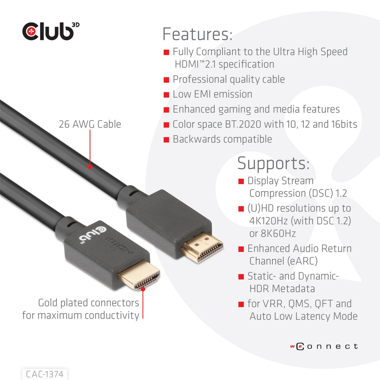 Club 3D Ultra Héichgeschwindeg HDMI 2.1 männlech-männlech Kabel (schwaarz, 4 Meter, 4K 120Hz, 8K 60Hz, 48Gbps)
