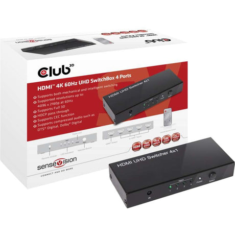 Club 3D HDMI 2.0 UHD Switchbox 4 Ports Adapter (Black, CSV-1370)