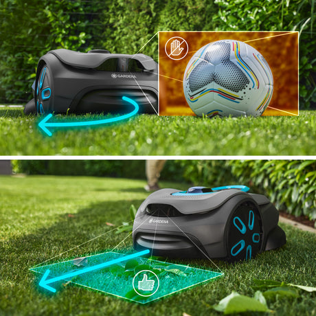Gardena smart sileno sense 600 m² robotic lawnmower (grey turquoise, 19942-26, li-ion battery + charging station included, boundary wire-free technology)