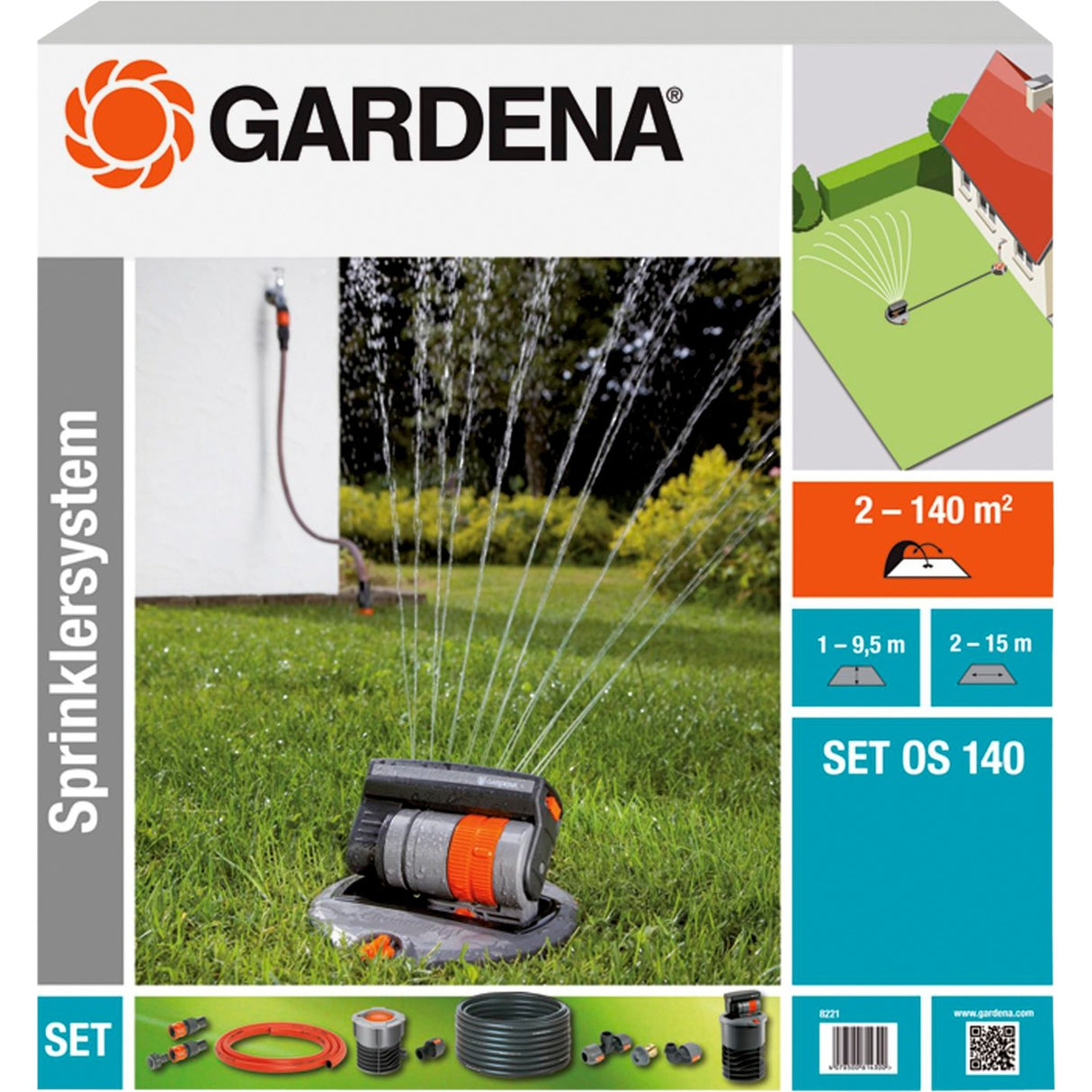 Gardena komplette Set mat Pop-up oszilléierend Sprinkler OS 140 Sprinkler System (grau orange, 8221-20)