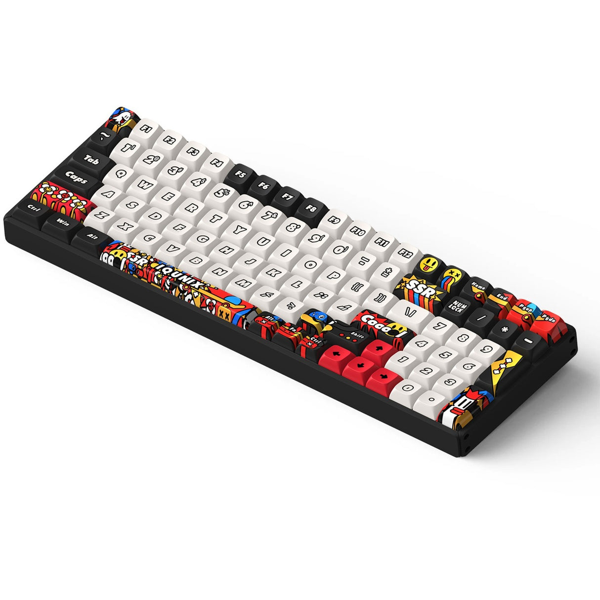 Iqunix f97 graffiti diary wireless mechanical keyboard (black, us layout (qwerty), cherry mx red, 96%, rgb leds, hot-swappable, pbt, 2.4ghz | bluetooth 5.1 | usb-c)