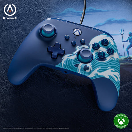 Powera Virdeel Controller mat Kabel fir d'Xbox Serie x|s - Waasserwelle (azurblo, xbox serie x|s, xbox one, PC)