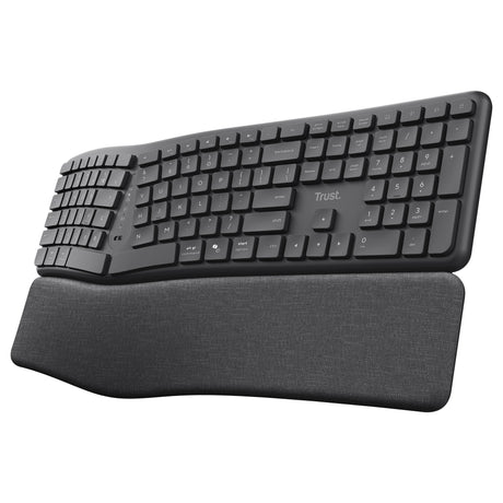 Trust keyra ergonomisch draadloos toetsenbord (zwart, us lay-out (qwerty), 100%, 2.4 ghz usb | bluetooth)