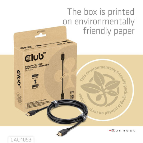 Club 3D DisplayPort 2.1 Vesa DP54 certifikovaný kábel samec-samec (čierny, 3 metre, 4K 240Hz, 8K 120Hz, 54Gbps)