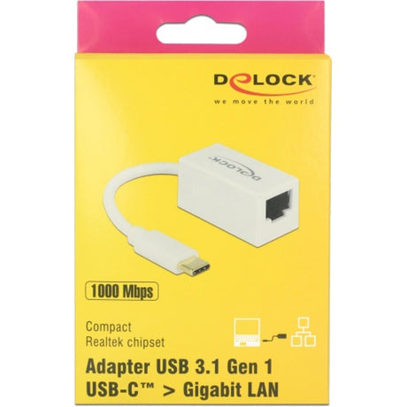 Delock superspeed USB-C (USB 3.1 gen 1) mâle > adaptateur compact Gigabit LAN 10 100 1000 mbps (blanc, 0,135 mètres)
