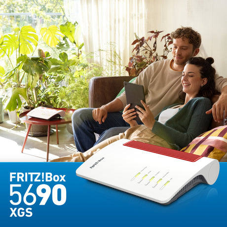 Fritz! Box 5690 XGS Edition International Fiber Optic Router (White Red, Mesh Wi-Fi, 10 Gbit/s)