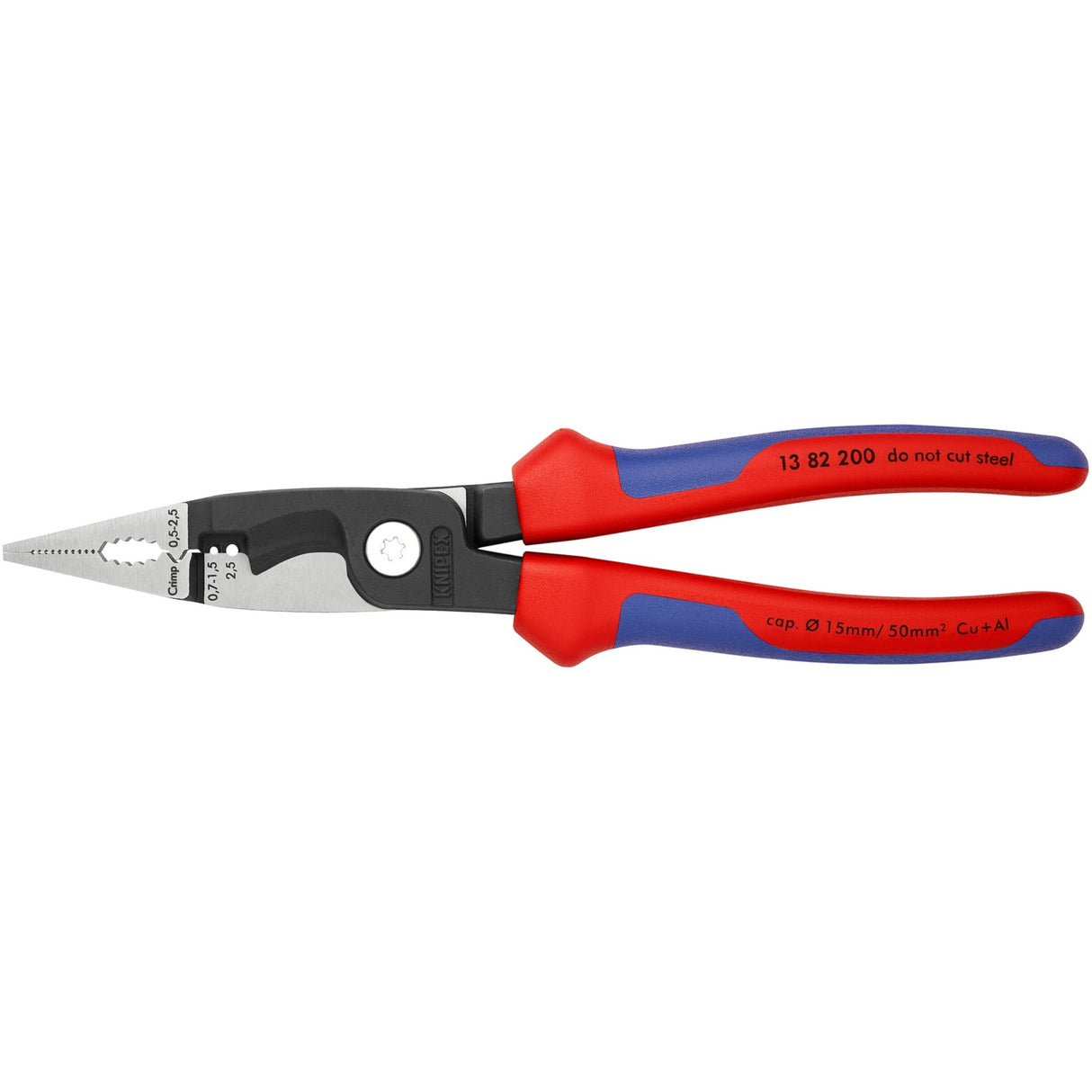 Knipex electrical installation pliers 13 82 200 (red and blue, slim design, bolted joint)