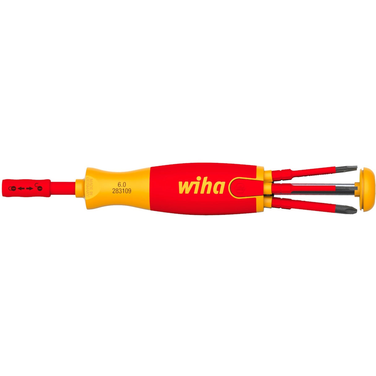 Chave de fenda Wiha com levantamento elétrico do carregador de bits (vermelho amarelo)