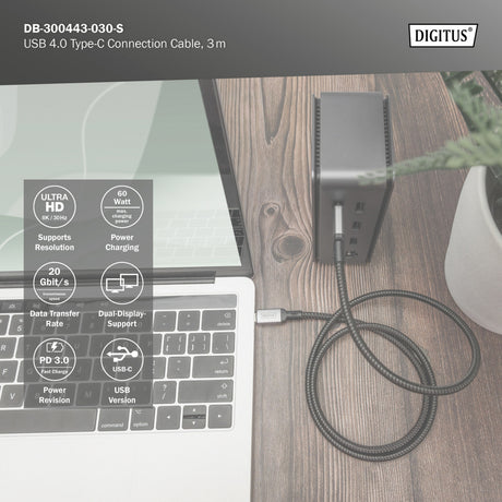 Kabel połączeniowy Digitus USB-C 4 gen2 USB-C (czarno-szary, 3 metry)