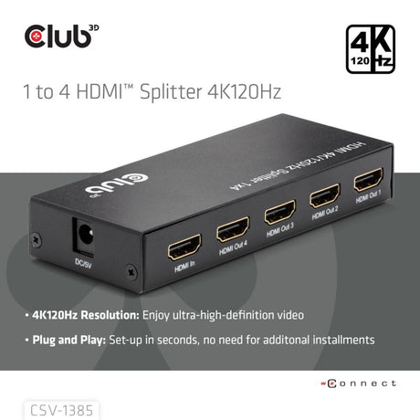 Club 3D HDMI splitter 1x > 4x HDMI 4K 120Hz (black)