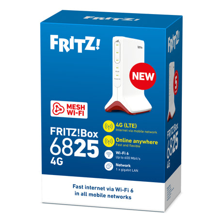 Fritz! Box 6825 4G Edition International WLAN LTE Router (White Red, Mesh Wi-Fi, 4G 3G)