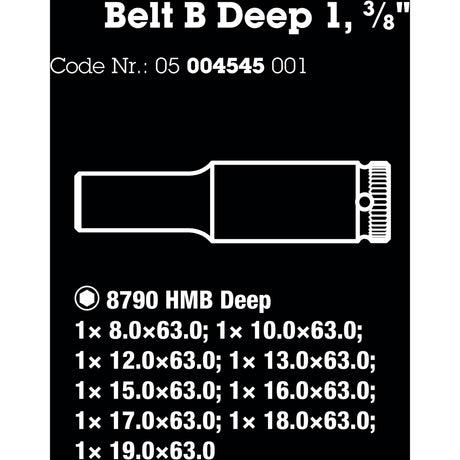 Wera belt b deep 1 nasadni komplet, s 3 8 pogonskimi, 9-delnimi nasadnimi ključi (črni)