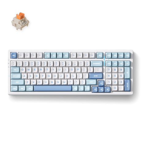 Mchose g98 pro blue flame orange wireless tri-mode custom mechanical, gaming keyboard (white blue, US layout, TTC flame orange, 98%, RGB, hot swap, double-shot PBT, wireless Bluetooth USB-C)