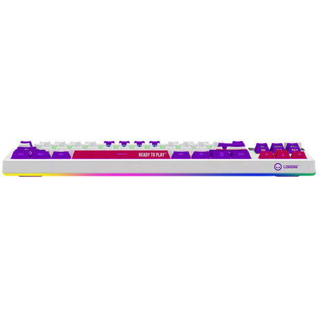 Lorgar kbp70tklw, gaming keyboard (white, US layout, Lorgar Toxic Purple, TKL, RGB, hot-swappable, PBT double-shot, Bluetooth 2.4GHz USB)