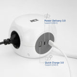 Act connectivity power strip cube with 3 sockets, 30w power delivery usb-c a ports, cable length 1.5m power strip (white, type e)