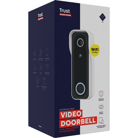 Trust draadloze video deurbel - doorcam-3000 - accu oplaadbaar met usb-c - 2k 3mp - geen abonnementskosten - inclusief chime - deurbel met camera - wit