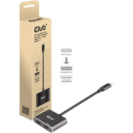 Club 3D MST Hub USB3.2 Gen2 Type-C (DP Alt-Modus) op DisplayPort + HDMI 4K60Hz M-F (Schwaarz)