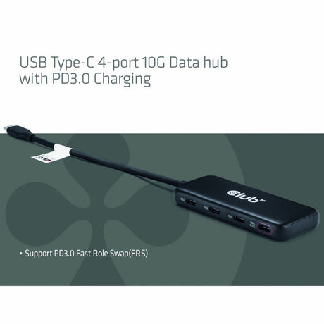 Koncentrator danych Club 3D USB-C 4-portowy 10G z koncentratorem USB PD3.0 (czarny)