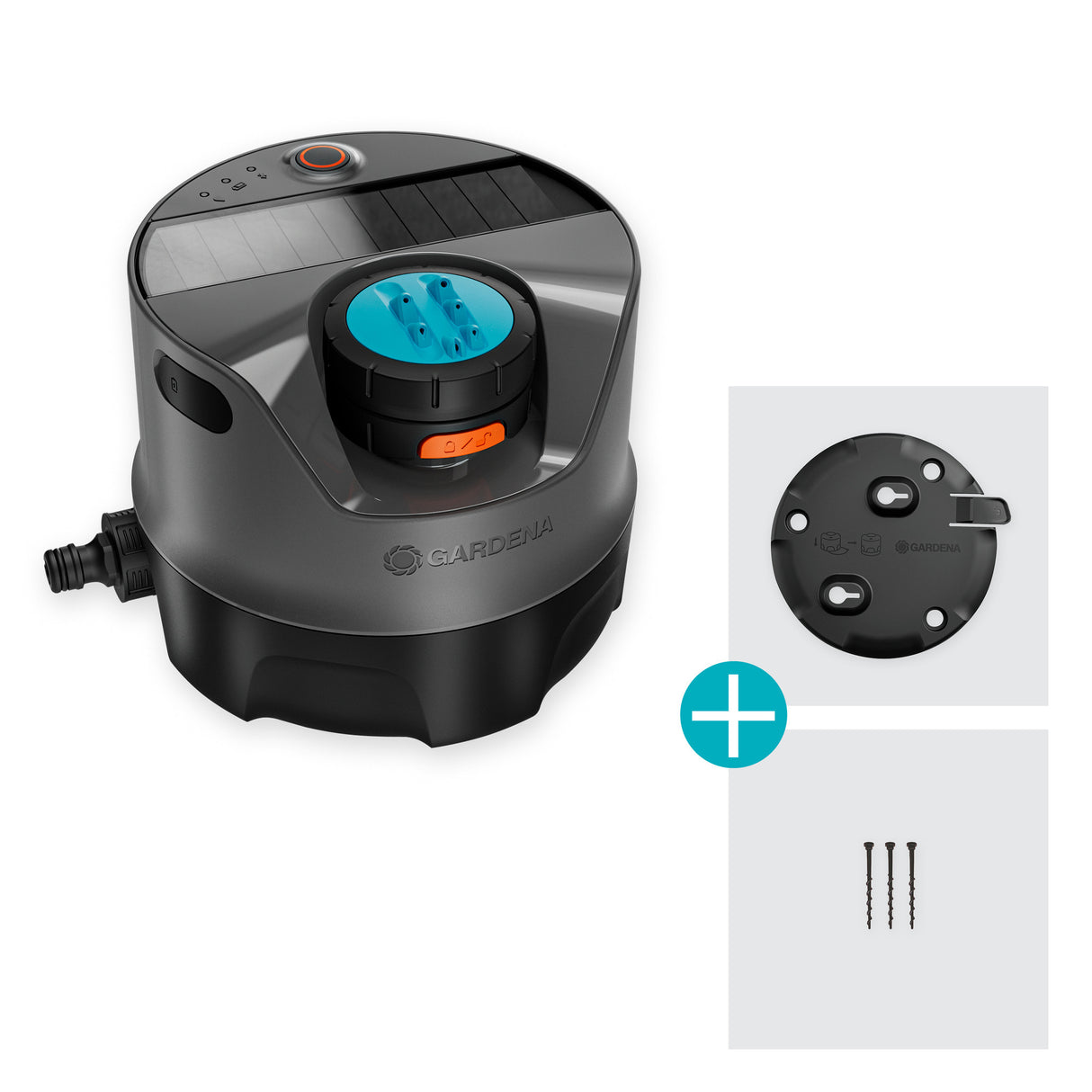 Gardena Aquaprecise Solar Bewässerungssystem fir Rasensprinkler System (grau türkis, Sprayfläch 320 m²)