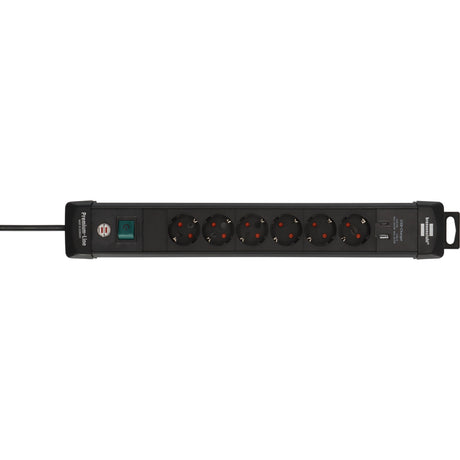 Brennerstuhl prémiový predlžovací kábel 6-pásmový s USB-C PD 30W a USB-A 18W predlžovací kábel (čierny, 1x USB-A, 1x USB-C)