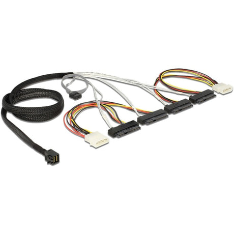 Delock mini SAS HD SFF-8643 > 4 x SAS SFF-8482 + napájanie + adaptér postranného pásma (čierny, 1 meter)