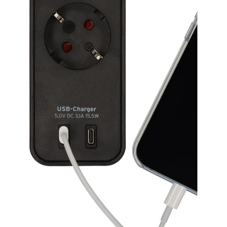 Brennerstuhl ecolor Power Strip mat 2 USB-C Opluedstécker | 4 Sockets | schwaarz | 1.5m h05vv-f 3g1.5 - 1153240106
