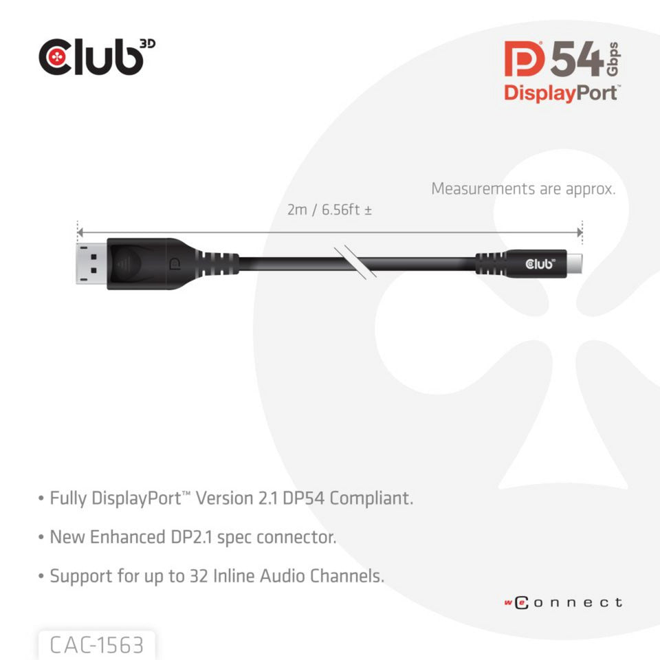 Club 3D USB-C to DisplayPort 2.1 DP54 Bi-Directional Cable, 8K120Hz 2m (Black)