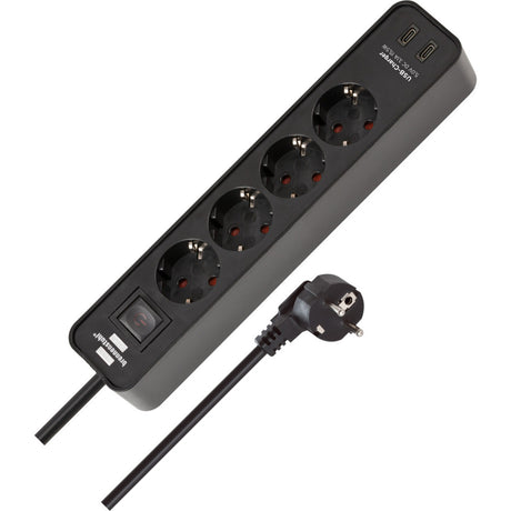 Brennerstuhl ecolor Power Strip mat 2 USB-C Opluedstécker | 4 Sockets | schwaarz | 1.5m h05vv-f 3g1.5 - 1153240106