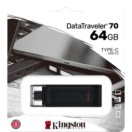Clé USB Kingston data traveler 70 64 Go (noir, dt70 64 Go, USB-C 3.2 gen 1)