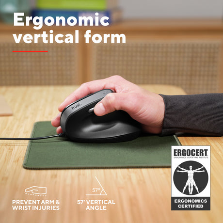 Trust bayo ii bedrade ergonomische muis (zwart, 800 dpi - 2400 dpi)