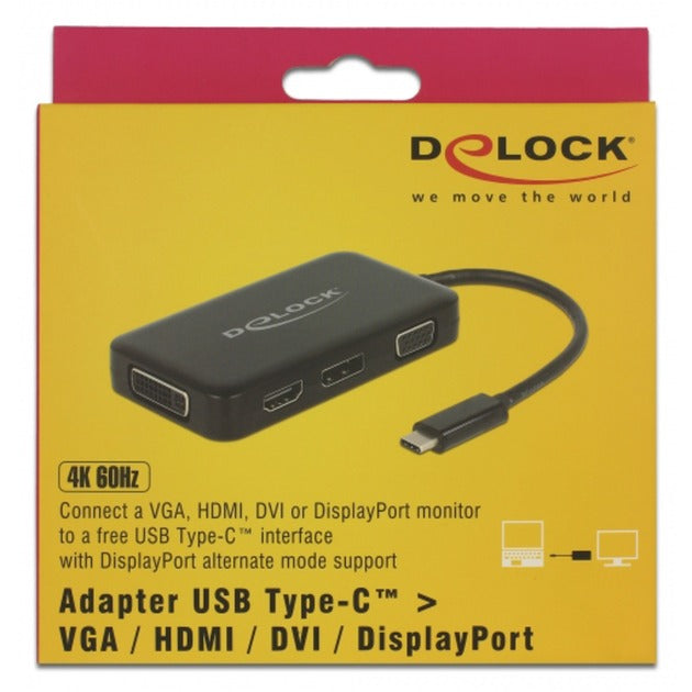 Delock USB-C > VGA HDMI DVI DisplayPort Adapter (black, 0.15 meter)