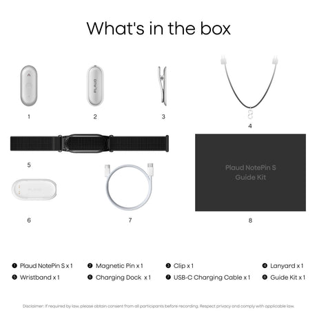 Plaud notepin s dictation device (silver, 64 gb, bluetooth 5.2 ble (bluetooth low energy) wi-fi)