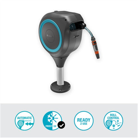 Gardena Patio Hose Box RollUp hose reel (grey turquoise, 20 meters, incl. cleaning spray)