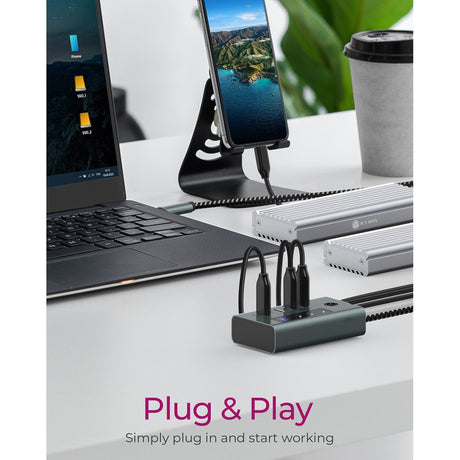 Icy box ib-hub1454-c31 USB-elosztó (szürke kék-szürke, 4x USB-C 3.2 (10 Gbit s))